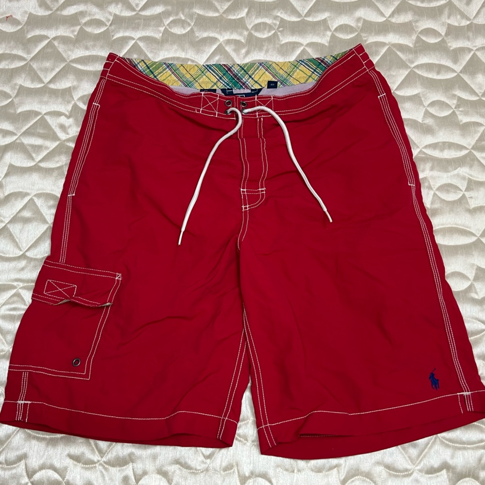 Polo Ralph Lauren Men’s Nylon Shorts Velcro Size Small With Multiple Pockets Red